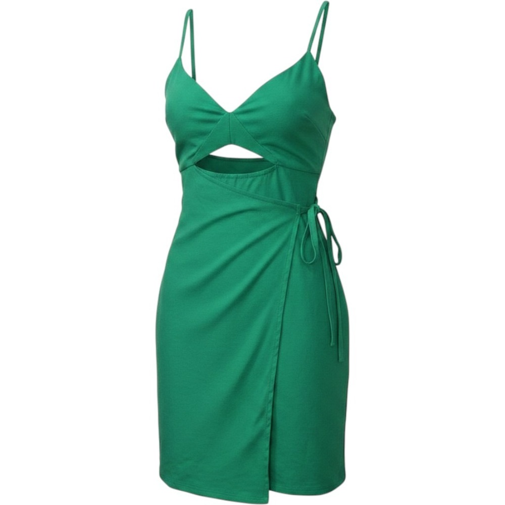 4SI3NNA Emerald Green Spaghetti-Strap Wrap Mini Dress